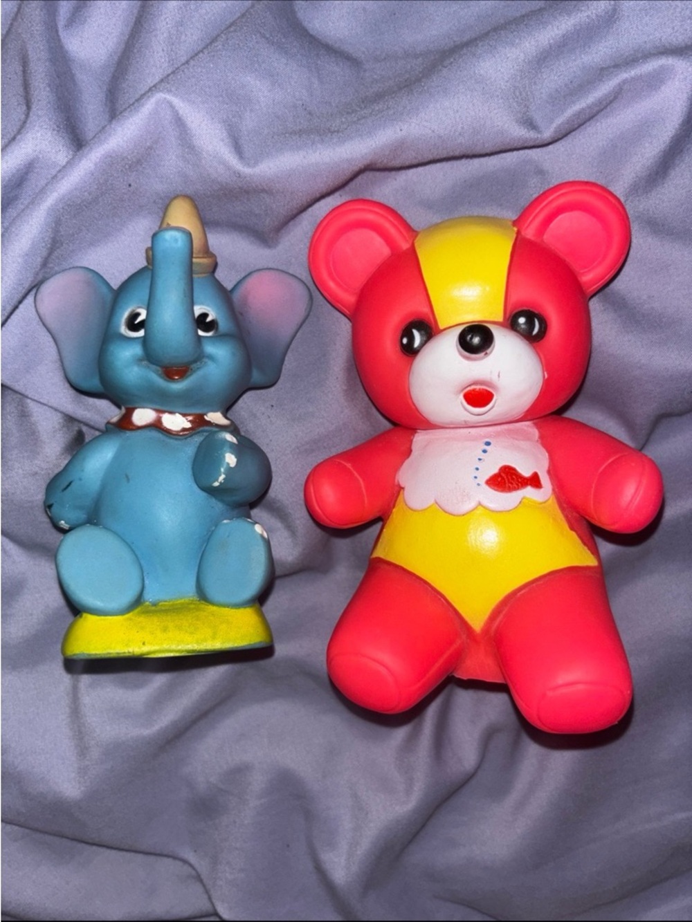 Vintage 1970’s Dumbo toy & Vintage Pink & Yellow Bear Plush-Style Toy